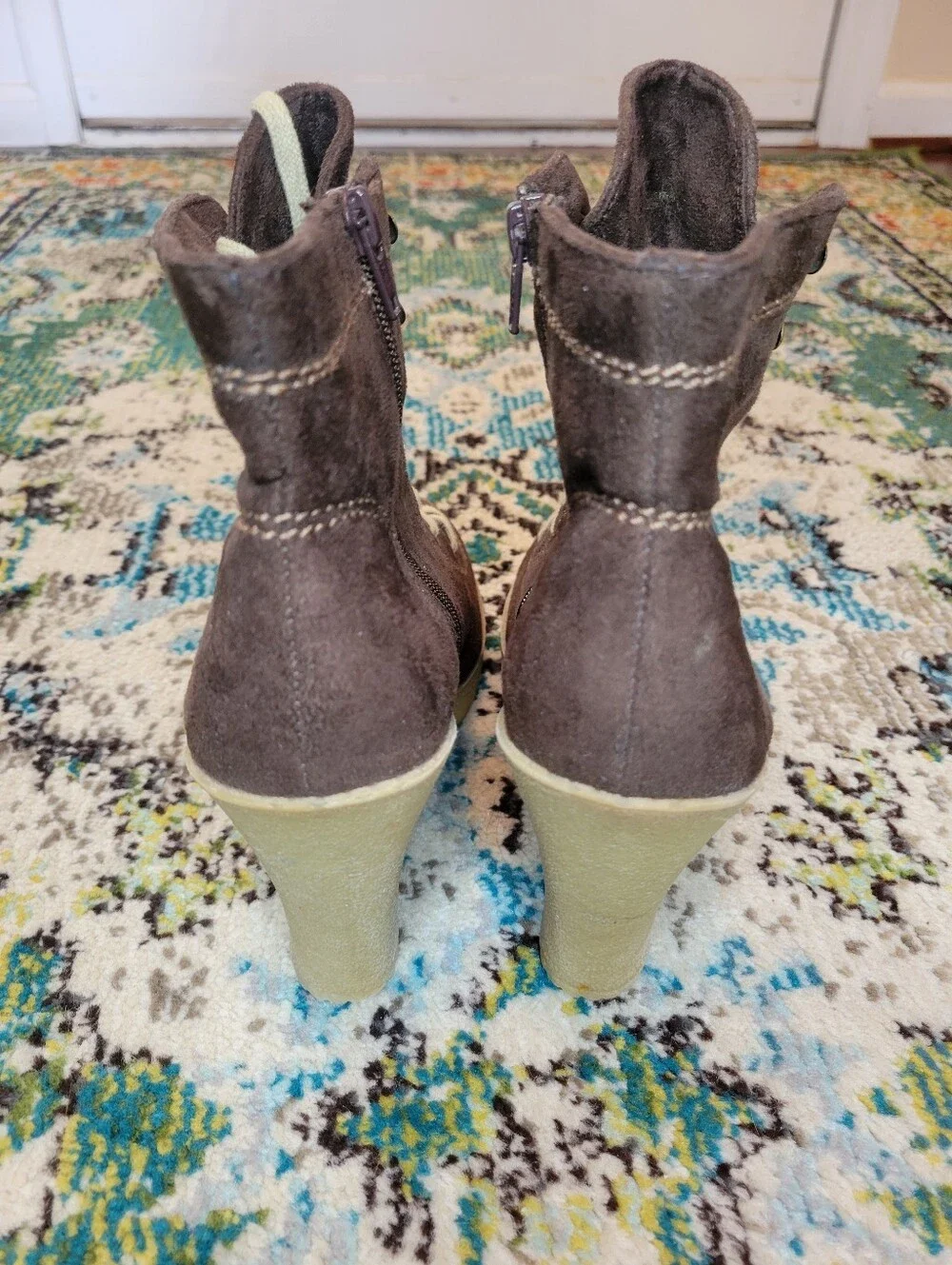 Y2K Charlotte Russe Anya Brown Suede Lace‎ Up Heeled Boots, Size Womens 10